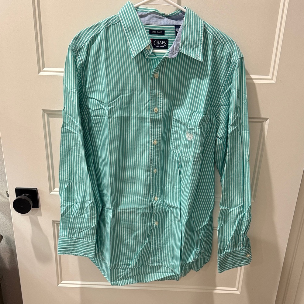 Chaps Teal Striped Casual Shirt